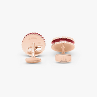Round Skeleton Gear Cufflinks with Enamel Edge - Rose Gold and Burgundy-Novelty Cufflinks-Tateossian-Cufflinks.com.sg