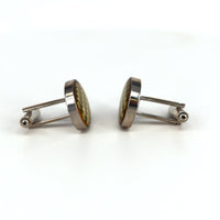 Round Yellow Gold Carbon Fibre Cufflinks Marzthomson Cufflinks-Cufflinks.com.sg