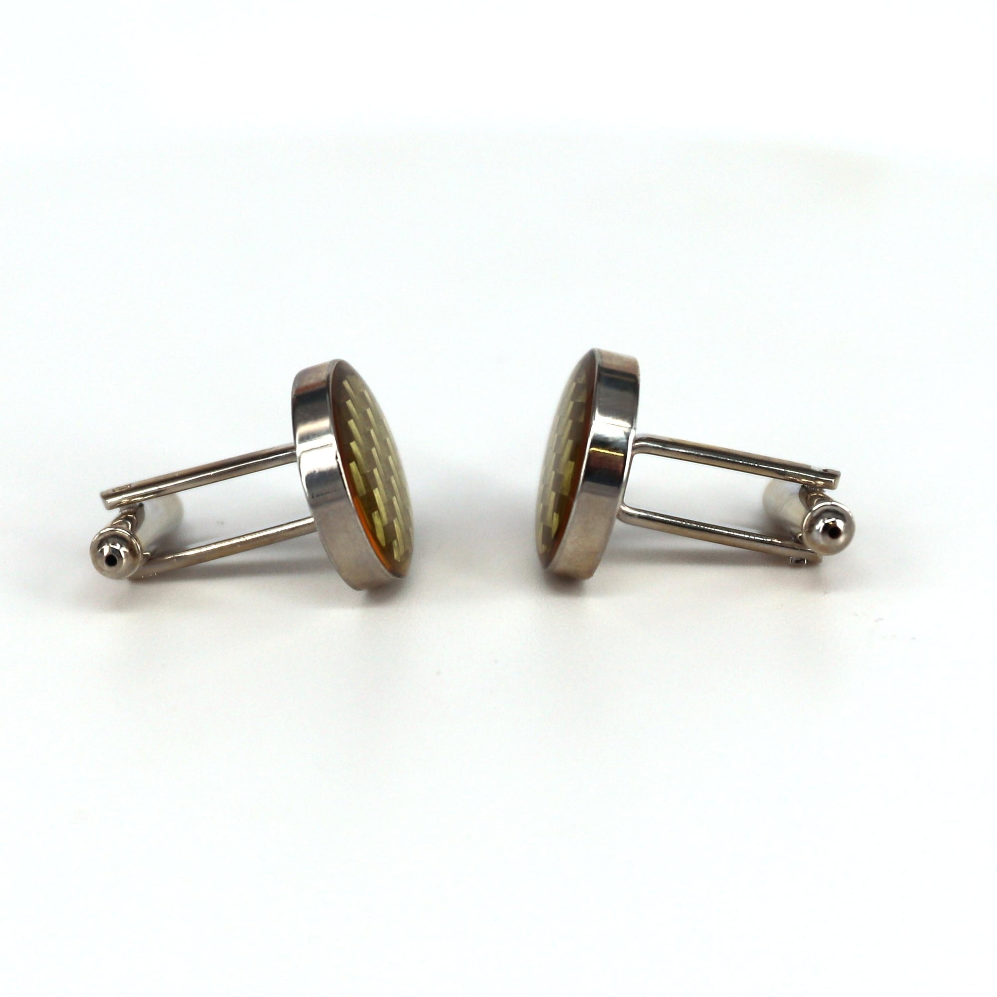 Round Yellow Gold Carbon Fibre Cufflinks Marzthomson Cufflinks-Cufflinks.com.sg