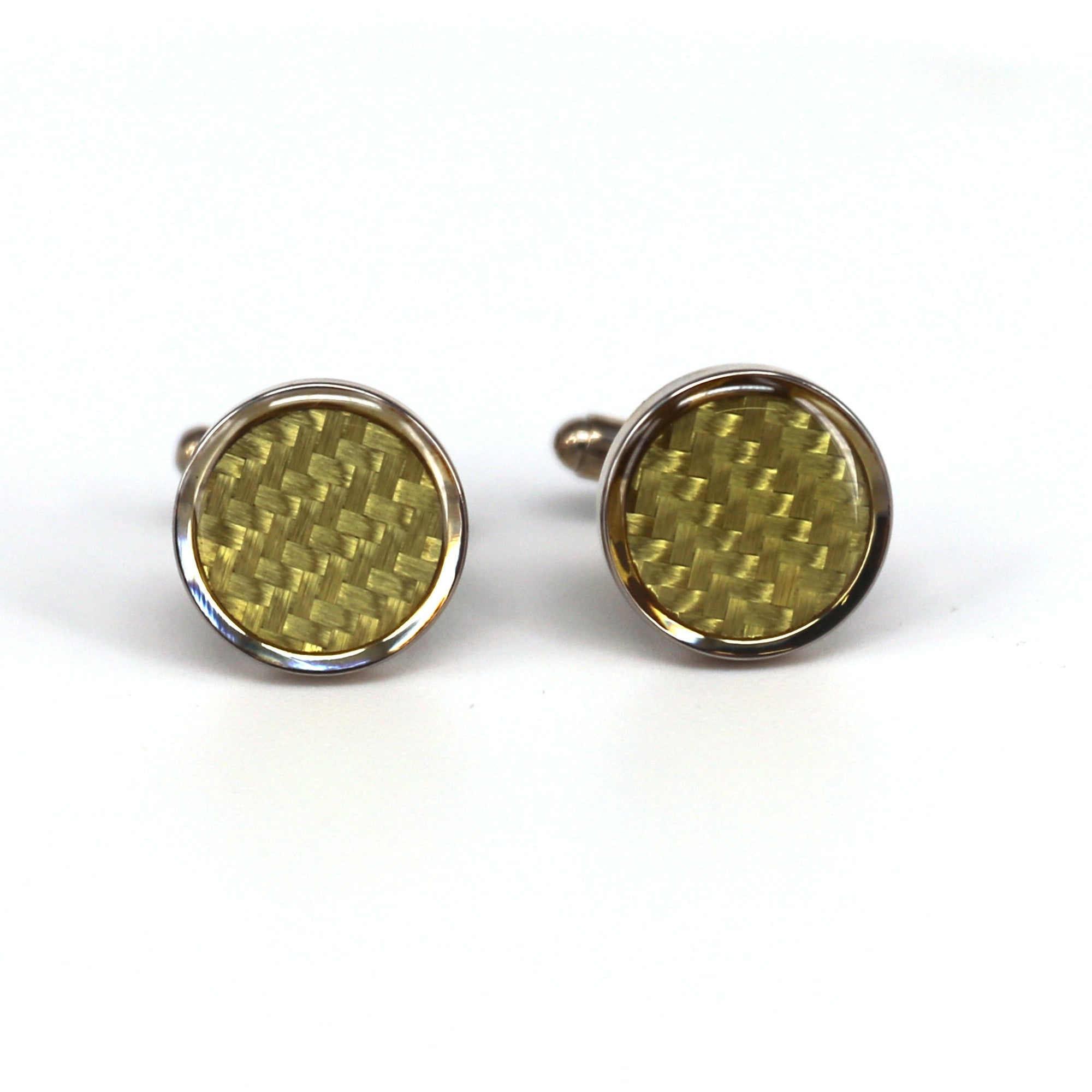 Round Yellow Gold Carbon Fibre Cufflinks Marzthomson Cufflinks-Cufflinks.com.sg