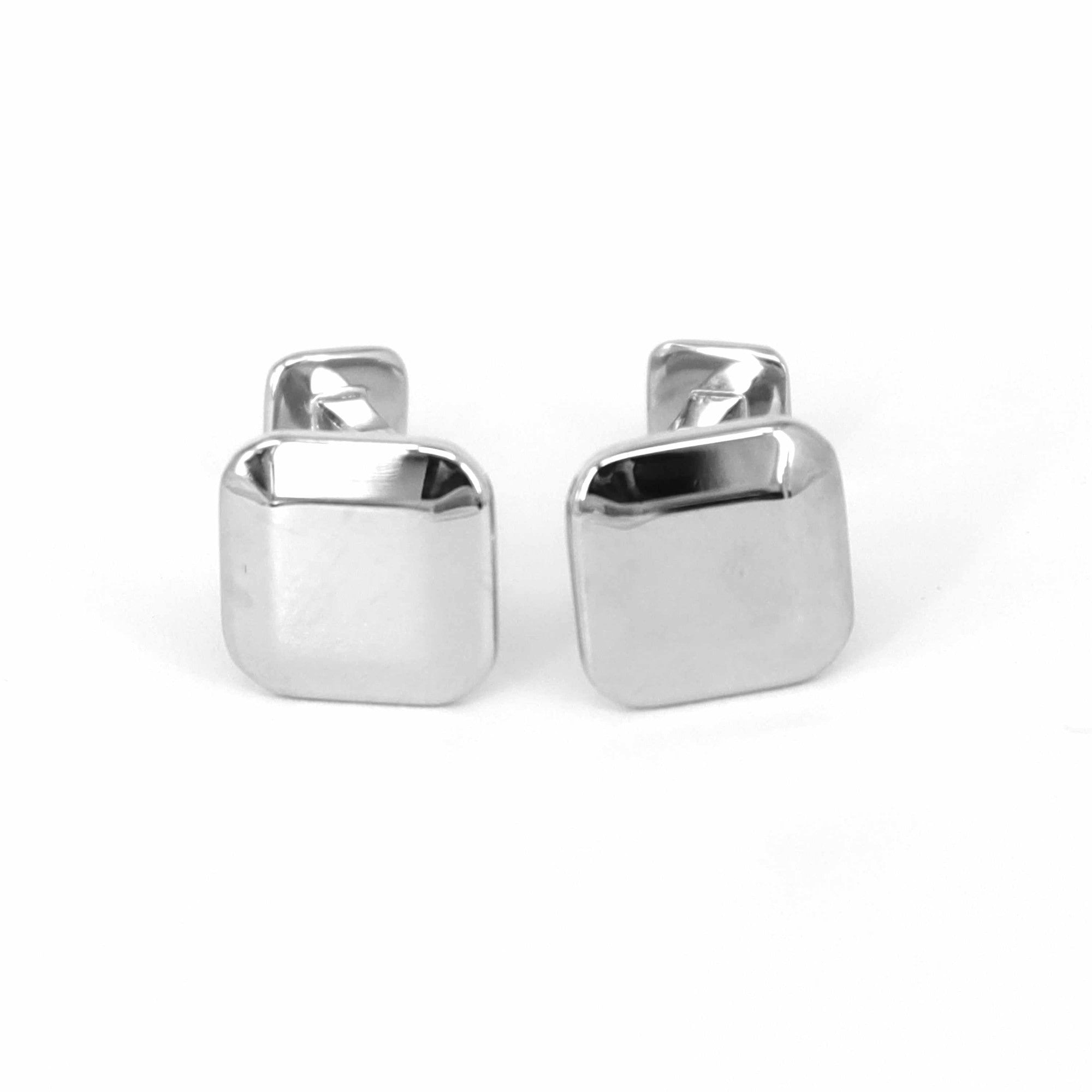 Rounded Edge Square Cufflinks in Silver with fix bar-Classic Cufflinks-MarZthomson-Cufflinks.com.sg