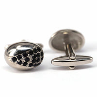 Rugby shape Cufflinks in Black crystals design-Cufflinks.com.sg