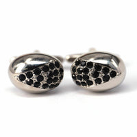 Rugby shape Cufflinks in Black crystals design-Cufflinks.com.sg