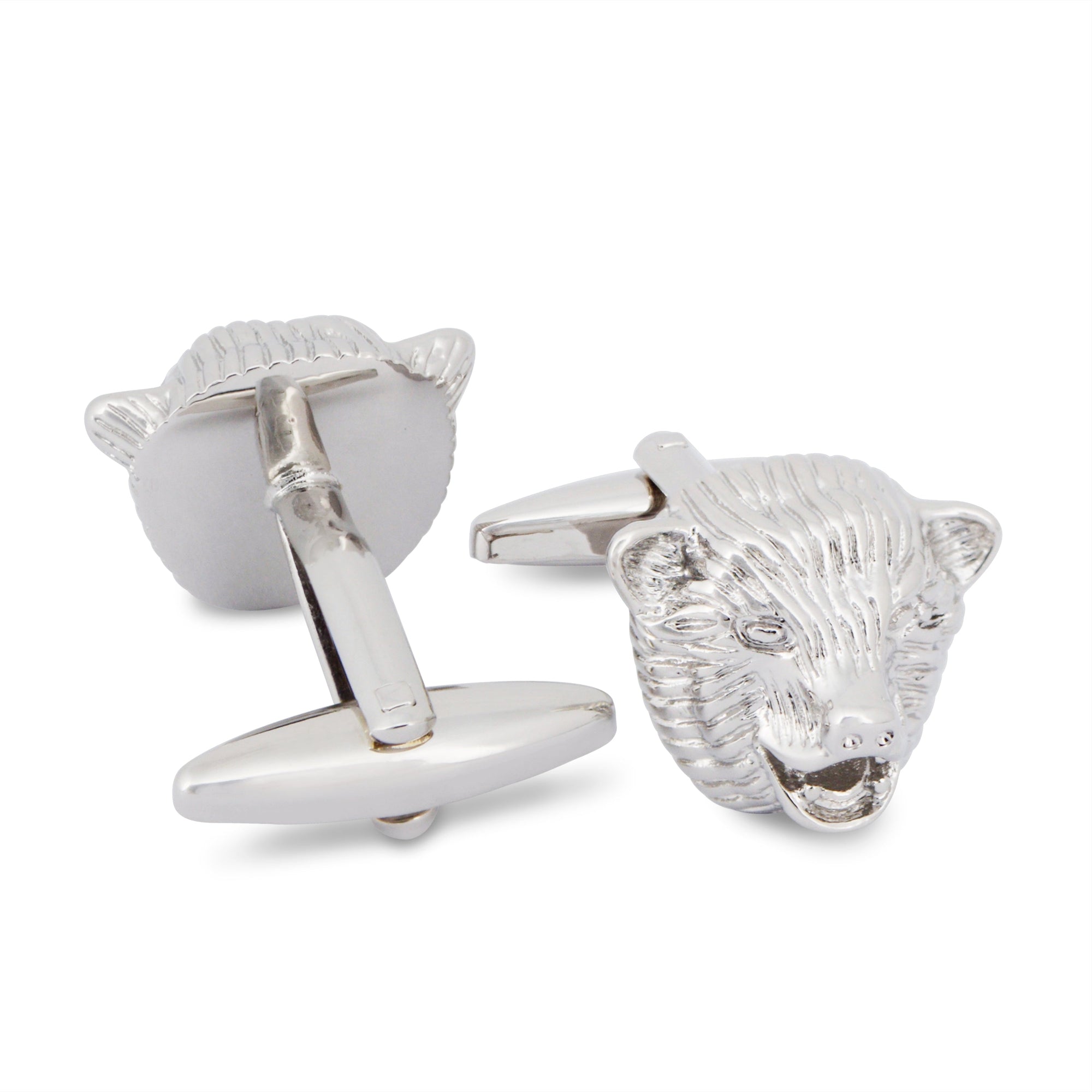 Silver Bear Head Cufflinks-Cufflinks.com.sg