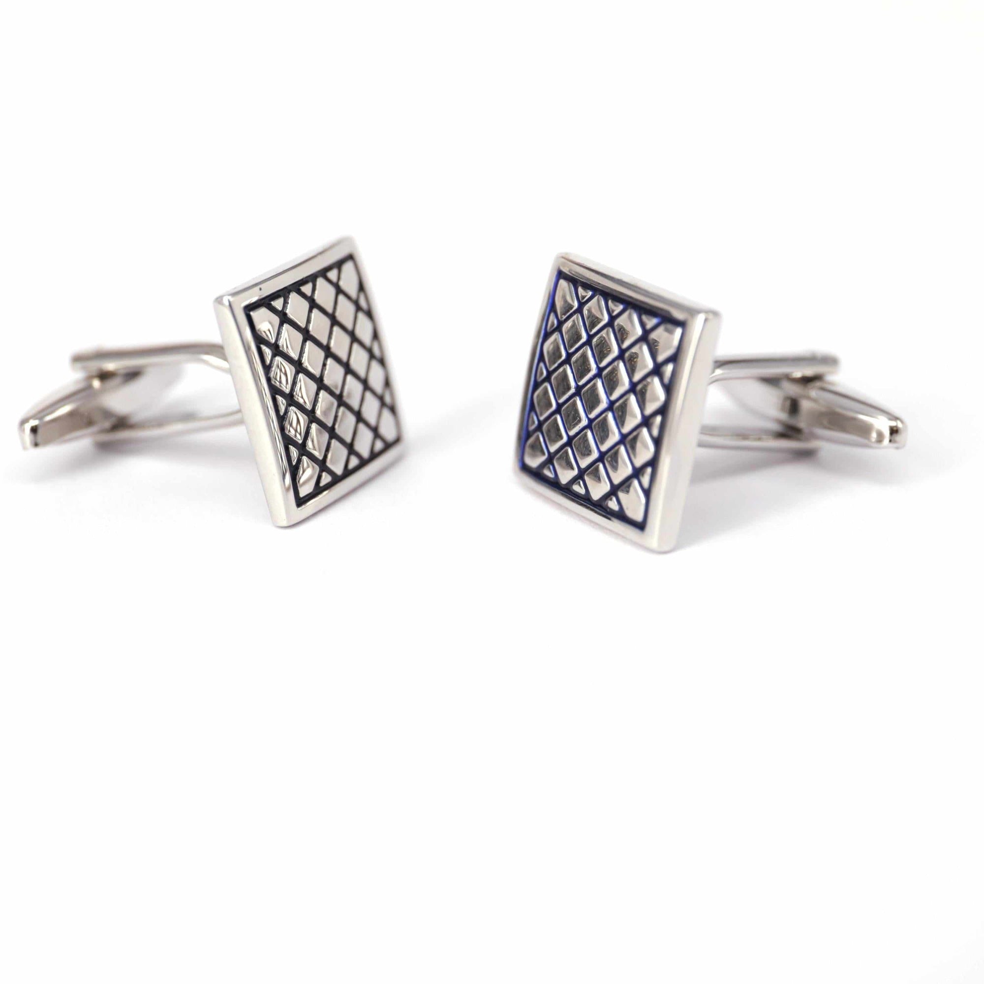 Silver Diamond Patterned Cufflinks-Cufflinks.com.sg