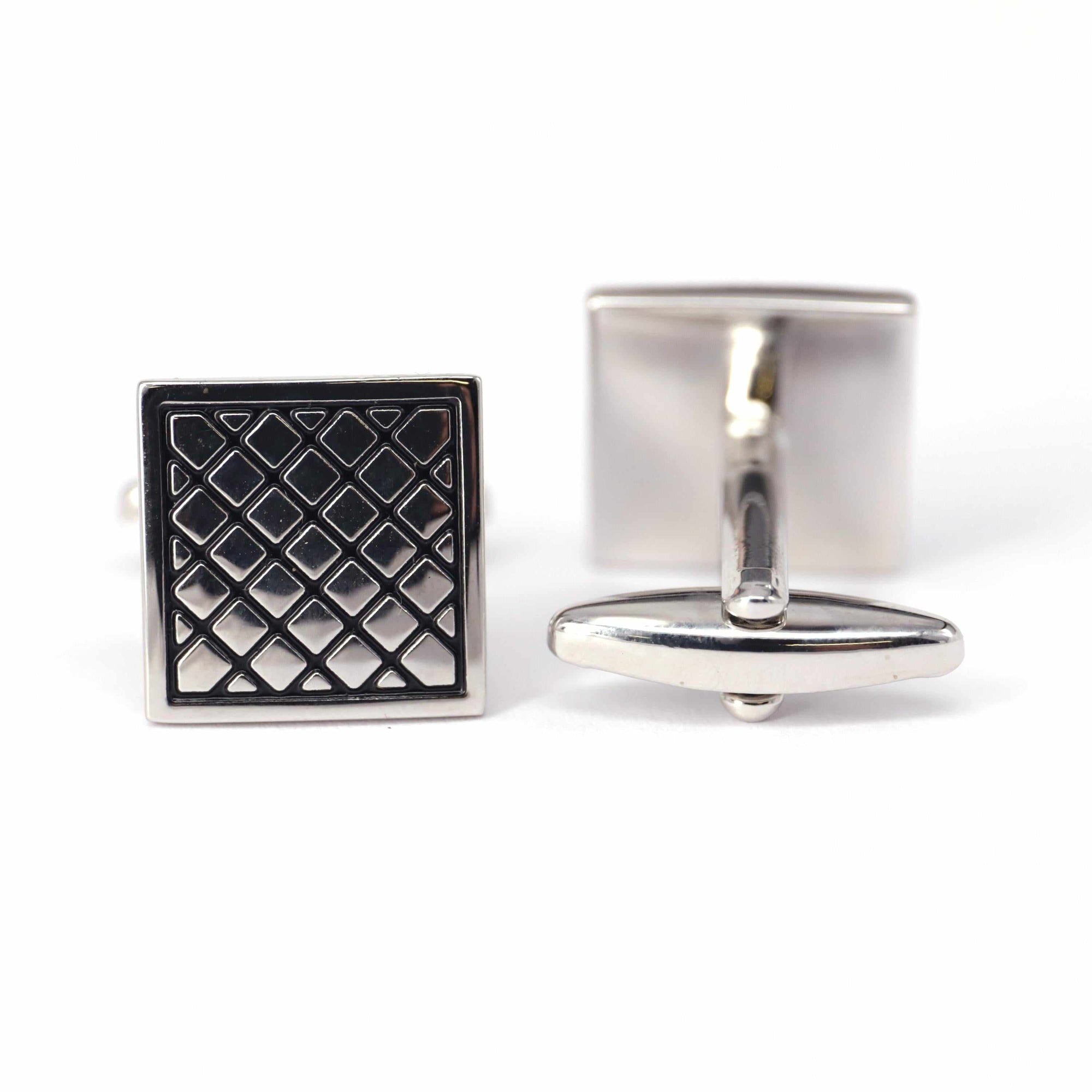 Silver Diamond Patterned Cufflinks-Cufflinks.com.sg