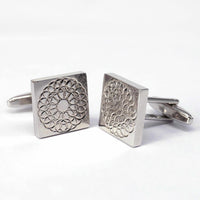 Silver Floral Design Square Cufflinks-Cufflinks.com.sg
