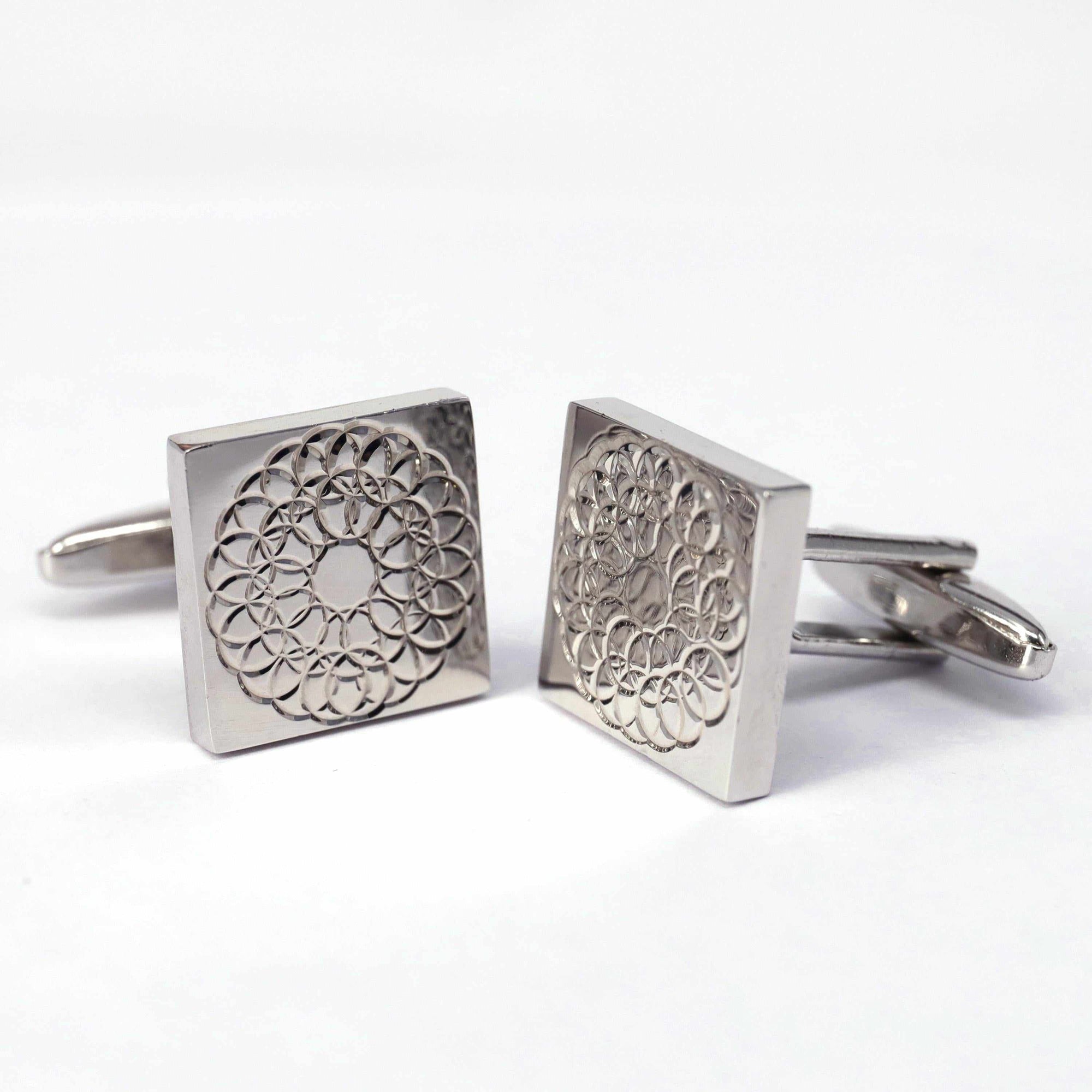 Silver Floral Design Square Cufflinks-Cufflinks.com.sg