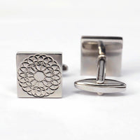 Silver Floral Design Square Cufflinks-Cufflinks.com.sg