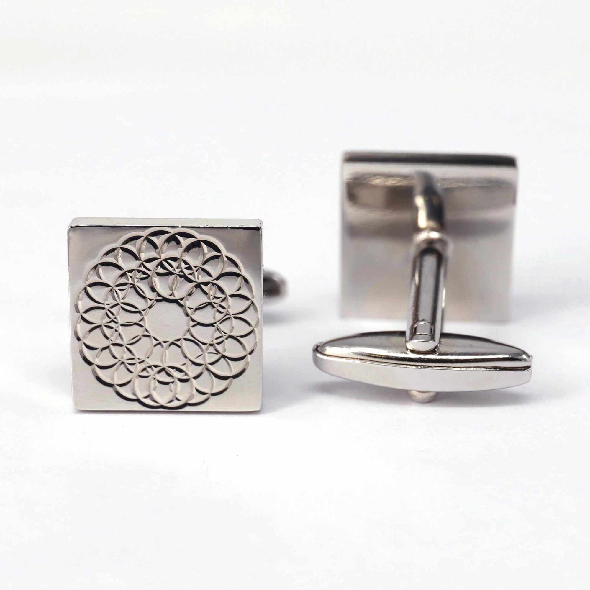 Silver Floral Design Square Cufflinks-Cufflinks.com.sg