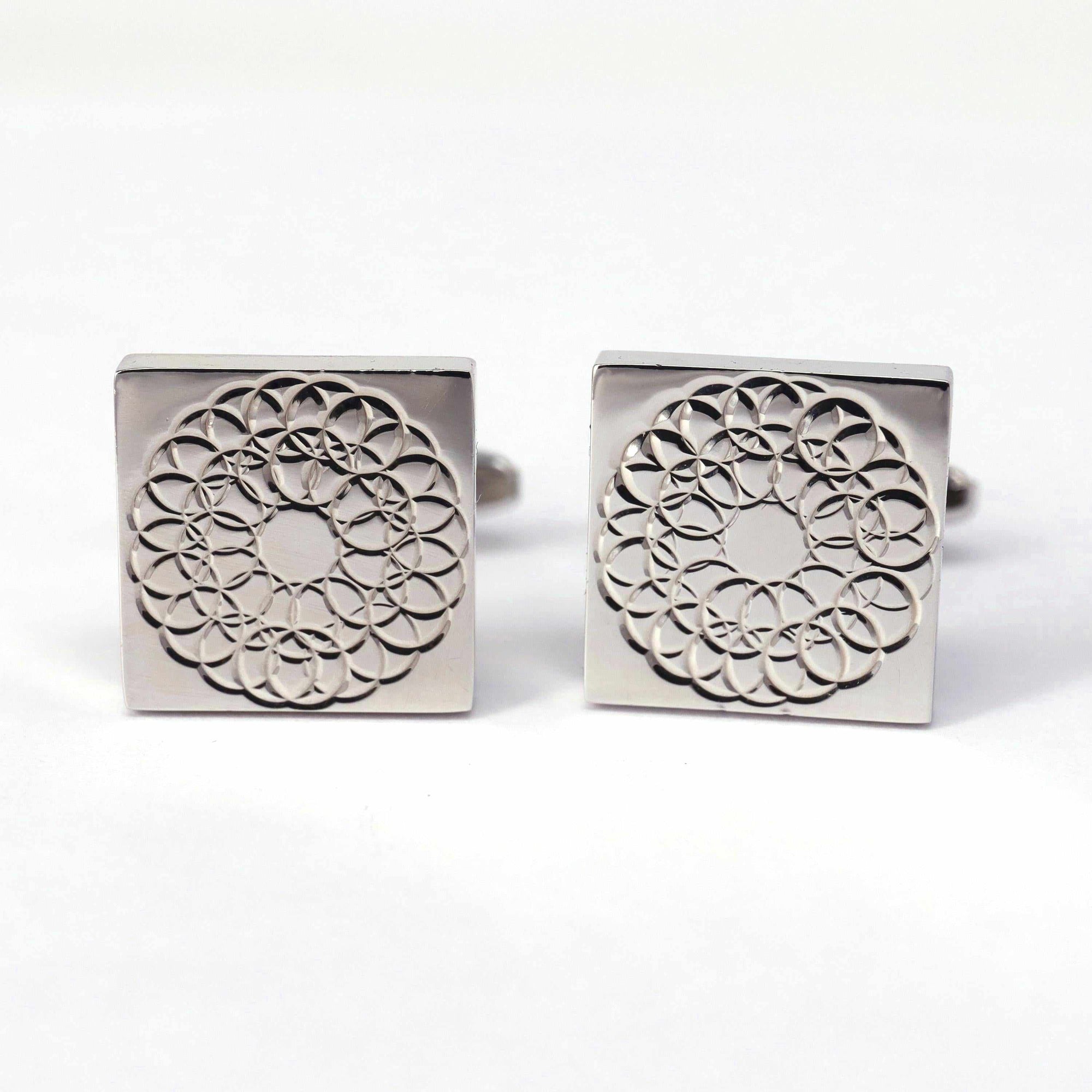 Silver Floral Design Square Cufflinks-Cufflinks.com.sg