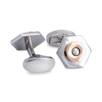 Silver Hexagon with Rose Gold Screw Top Centrepiece Cufflinks-Cufflinks.com.sg