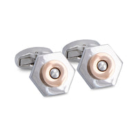 Silver Hexagon with Rose Gold Screw Top Centrepiece Cufflinks-Cufflinks.com.sg