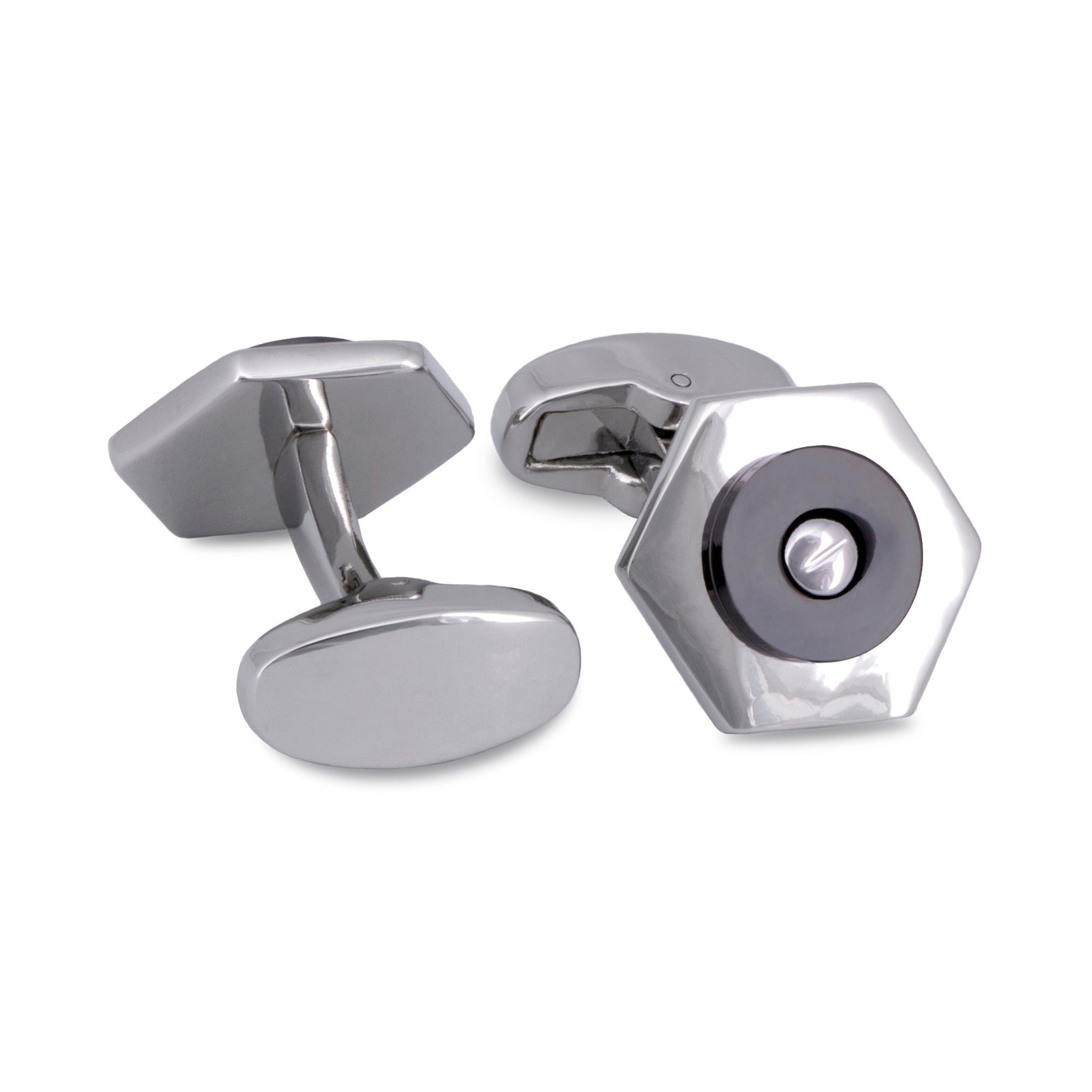 Silver Hexagon with Screw Top Centrepiece Cufflinks-Cufflinks.com.sg