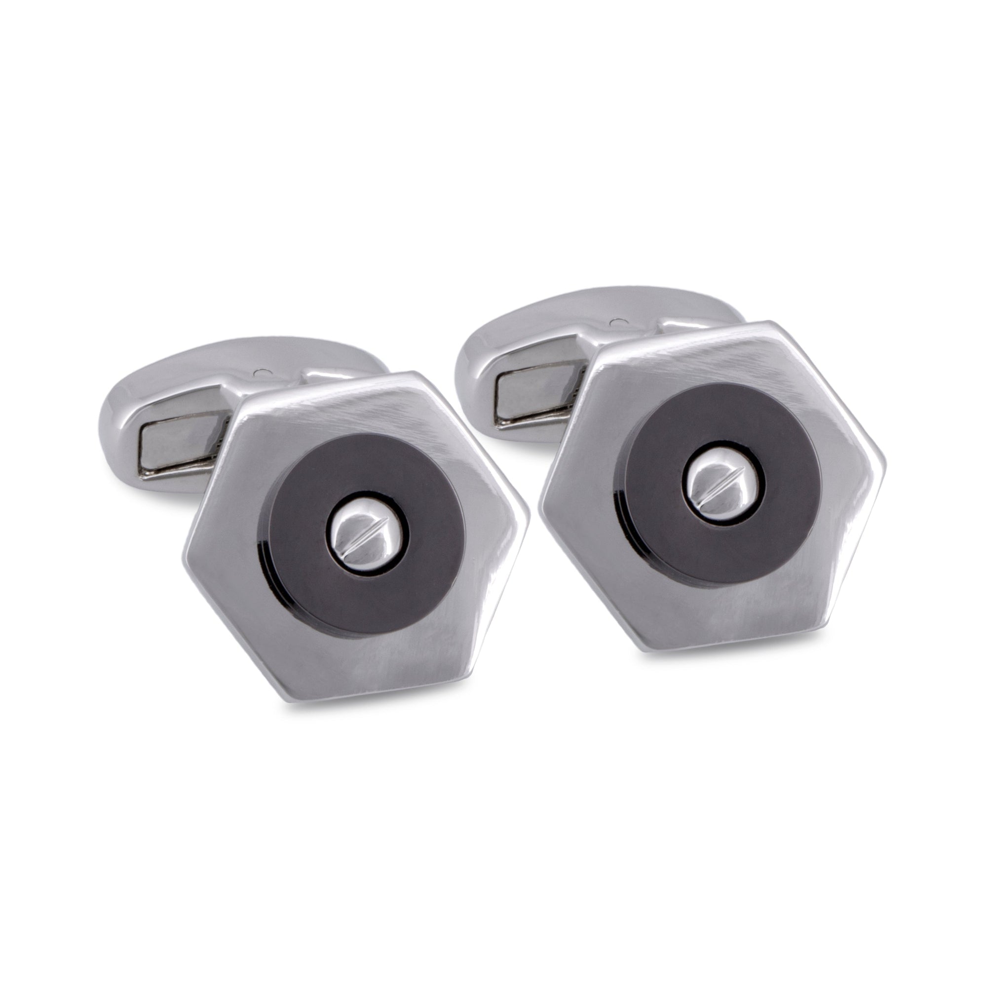 Silver Hexagon with Screw Top Centrepiece Cufflinks-Cufflinks.com.sg