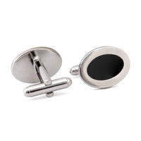 Silver Oval Cufflinks with Black Enamel A-Cufflinks.com.sg