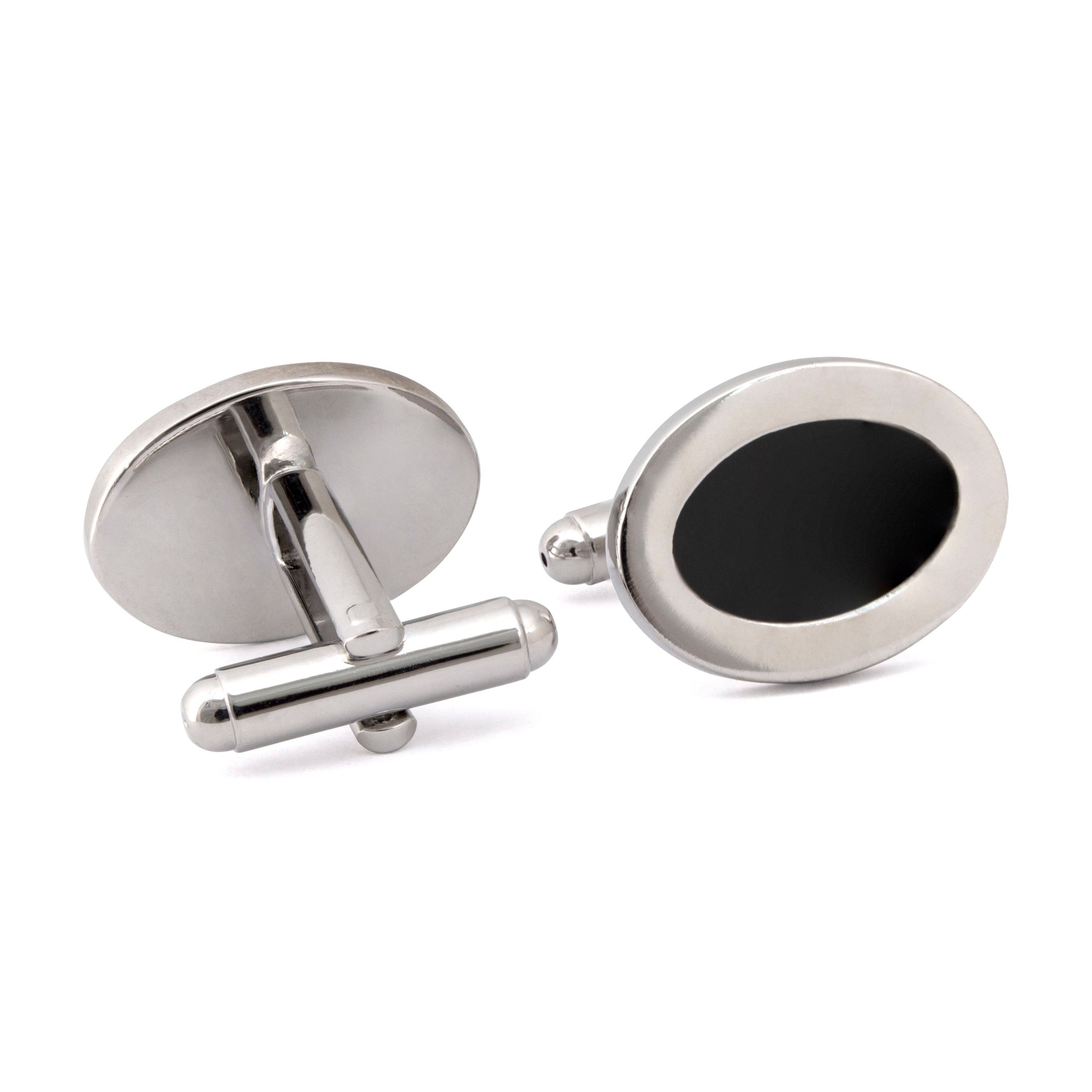 Silver Oval Cufflinks with Black Enamel A-Cufflinks.com.sg