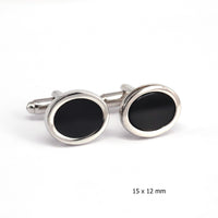 Silver Oval Cufflinks with Black Enamel A-Cufflinks.com.sg