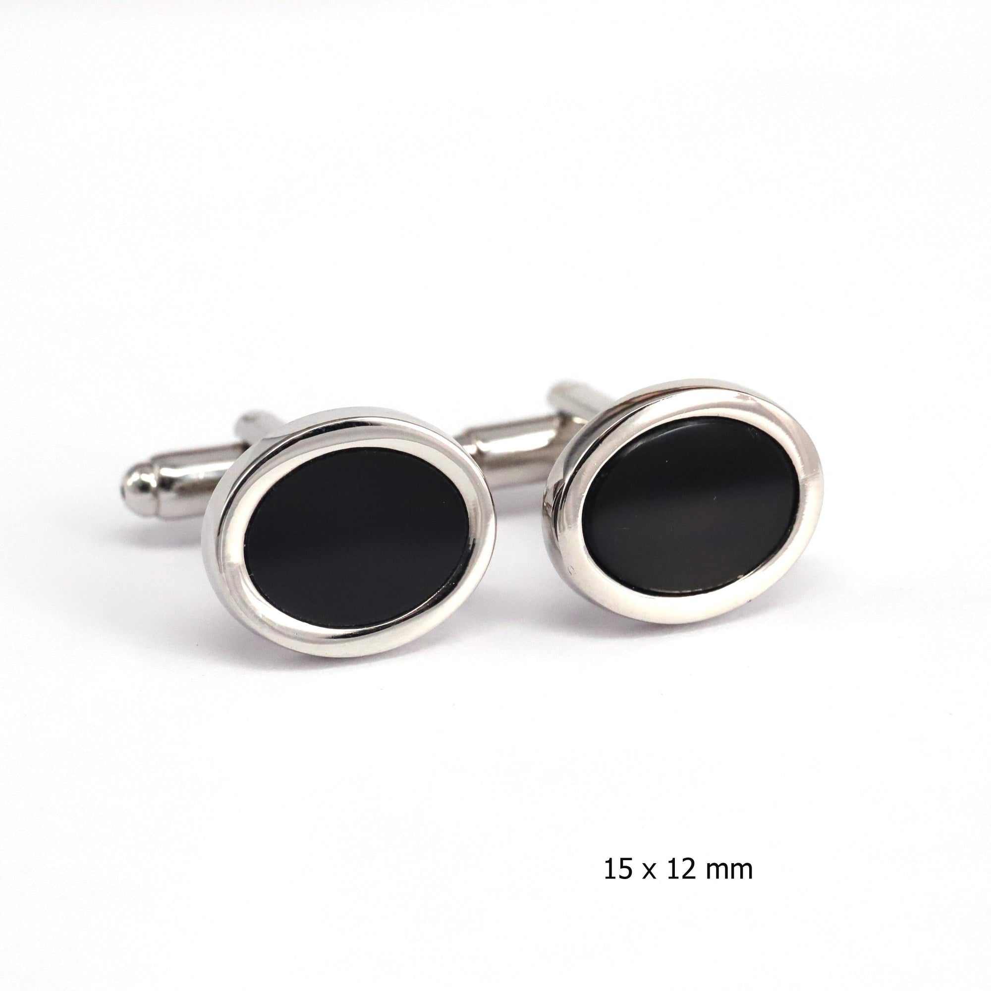 Silver Oval Cufflinks with Black Enamel A-Cufflinks.com.sg