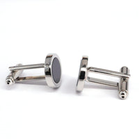 Silver Oval Cufflinks with Black Enamel A-Cufflinks.com.sg