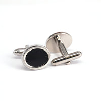 Silver Oval Cufflinks with Black Enamel A-Cufflinks.com.sg