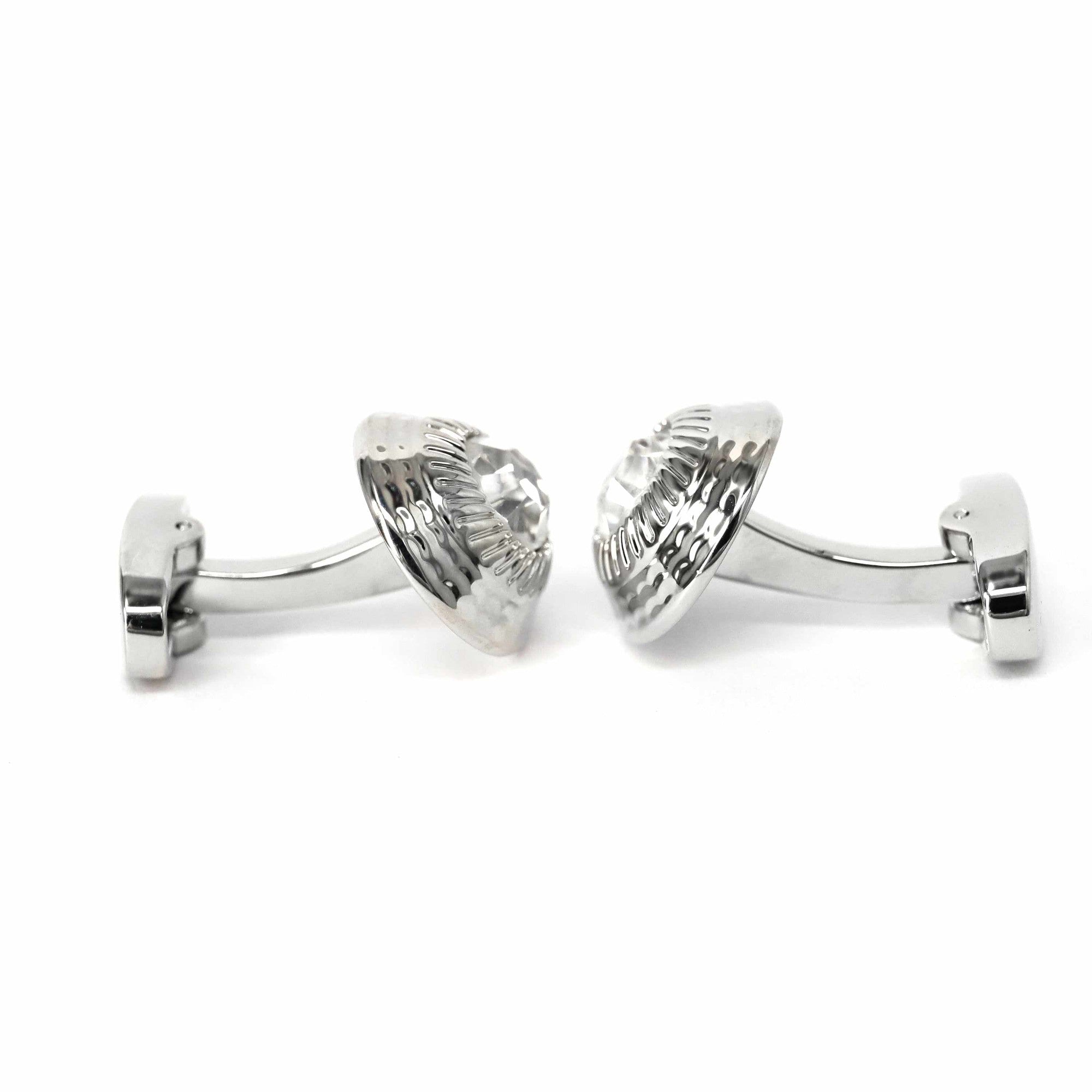 Silver Round Cufflinks with Diamond Cut Elements-Cufflinks-marzthomson-Cufflinks.com.sg