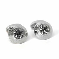 Silver Round Cufflinks with Diamond Cut Elements-Cufflinks-marzthomson-Cufflinks.com.sg