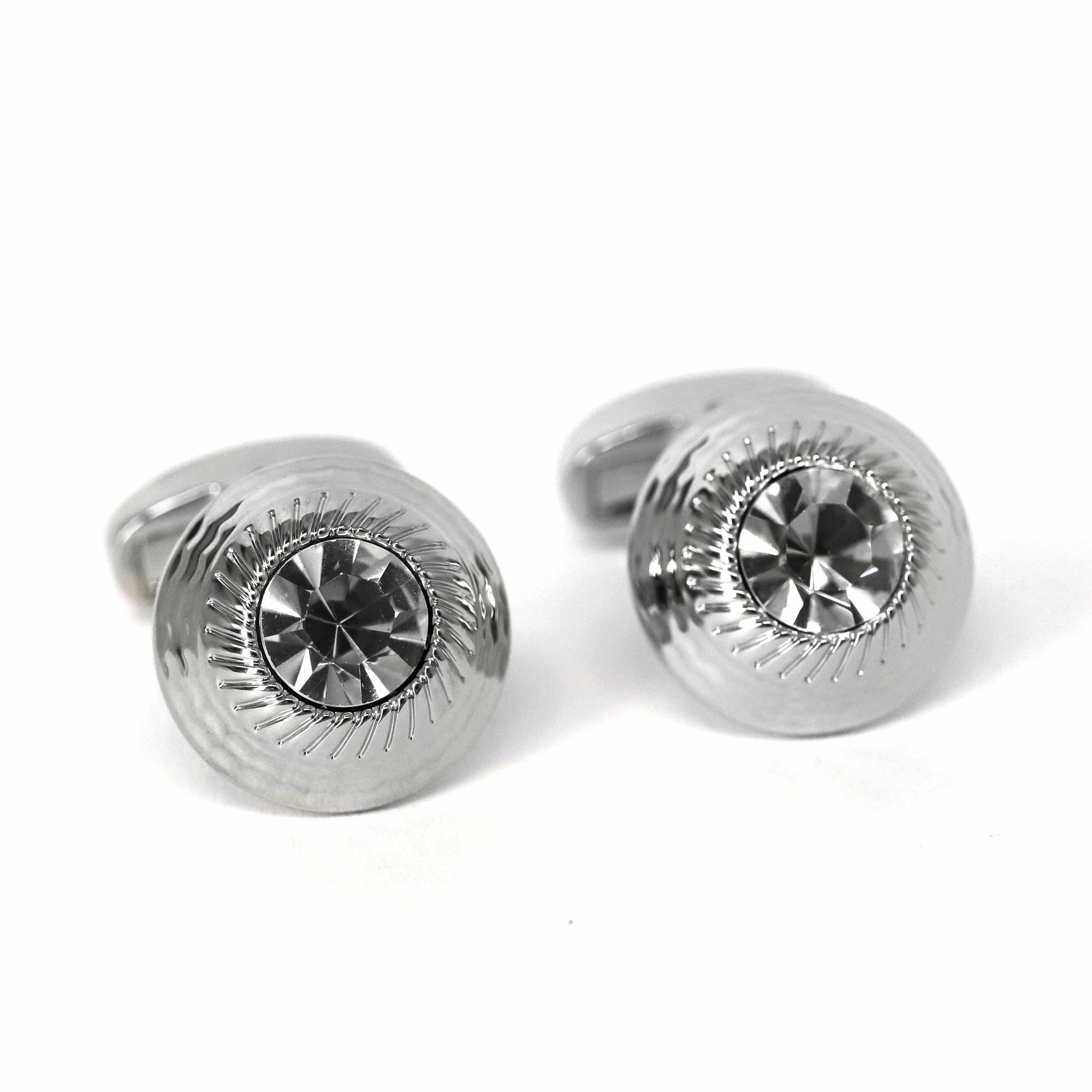 Silver Round Cufflinks with Diamond Cut Elements-Cufflinks-marzthomson-Cufflinks.com.sg