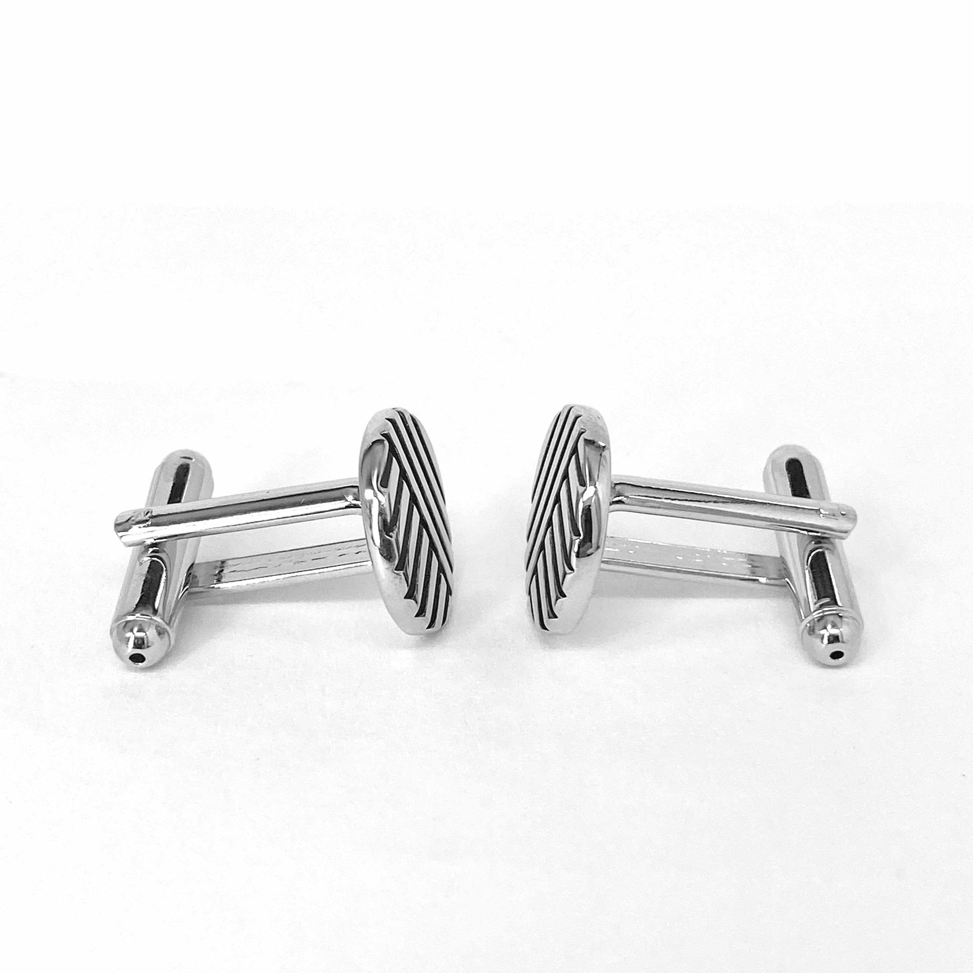 Silver Round with vertical and horizontal stripe Cufflinks-Classic Cufflinks-MarZthomson-Cufflinks.com.sg