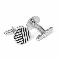 Silver Round with vertical and horizontal stripe Cufflinks-Classic Cufflinks-MarZthomson-Cufflinks.com.sg