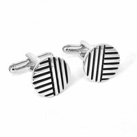 Silver Round with vertical and horizontal stripe Cufflinks-Classic Cufflinks-MarZthomson-Cufflinks.com.sg
