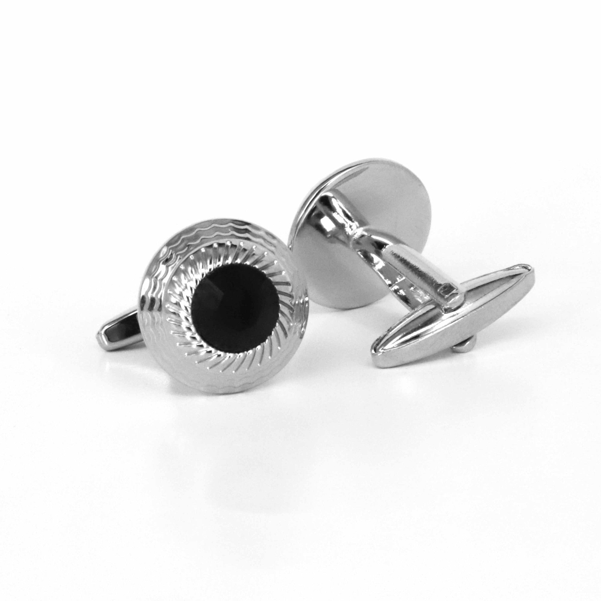 Silver Truncated Cone with diamond cut black Fiber optic-Cufflinks.com.sg -Cufflinks.com.sg