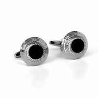 Silver Truncated Cone with diamond cut black Fiber optic-Cufflinks.com.sg -Cufflinks.com.sg