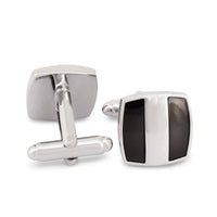 Silver Vertical Striped Cufflinks with Dark Grey Enamel-Cufflinks.com.sg