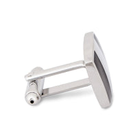 Silver Vertical Striped Cufflinks with Dark Grey Enamel-Cufflinks.com.sg