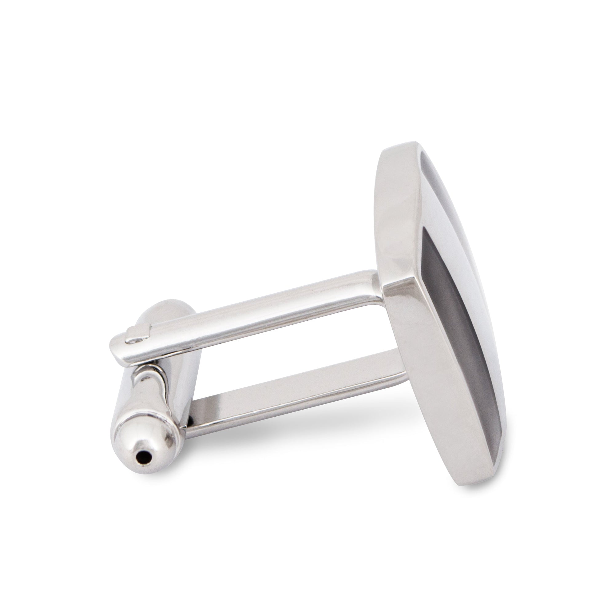 Silver Vertical Striped Cufflinks with Dark Grey Enamel-Cufflinks.com.sg