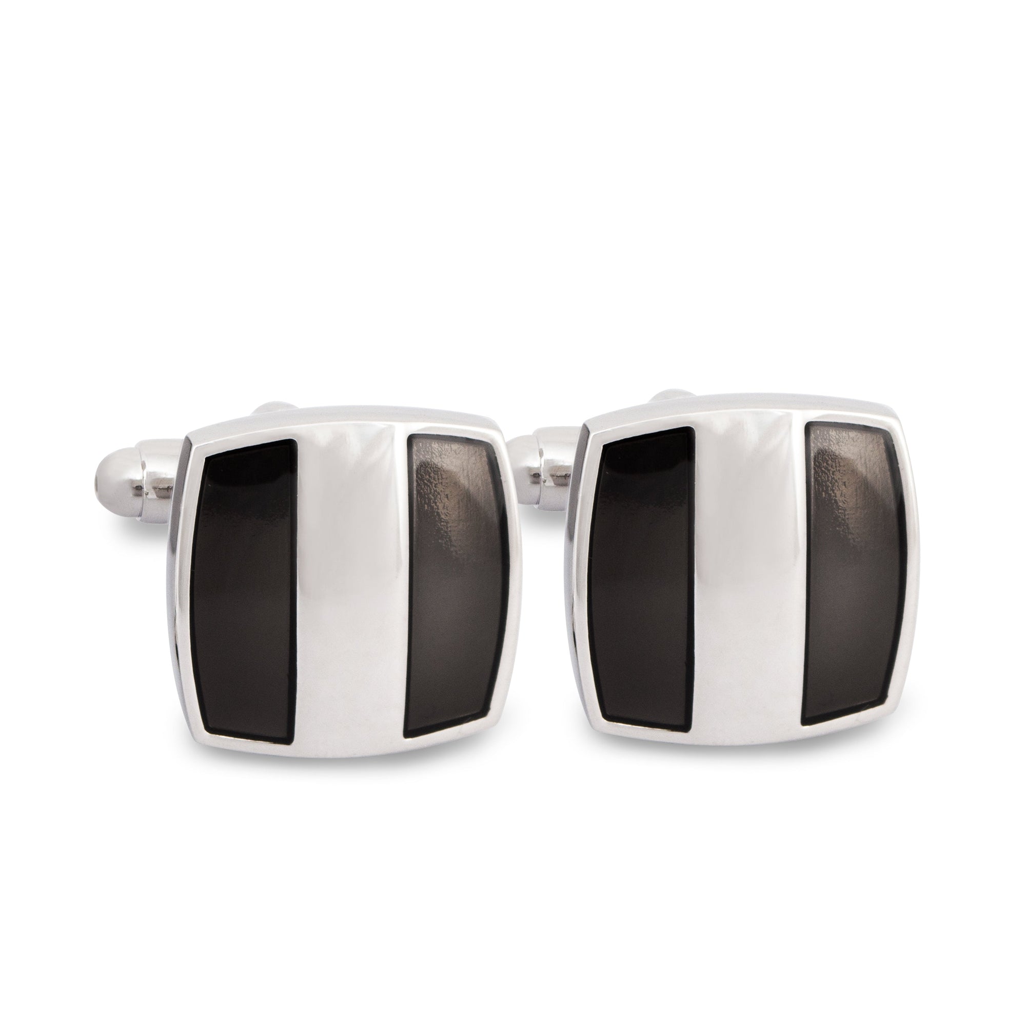 Silver Vertical Striped Cufflinks with Dark Grey Enamel-Cufflinks.com.sg
