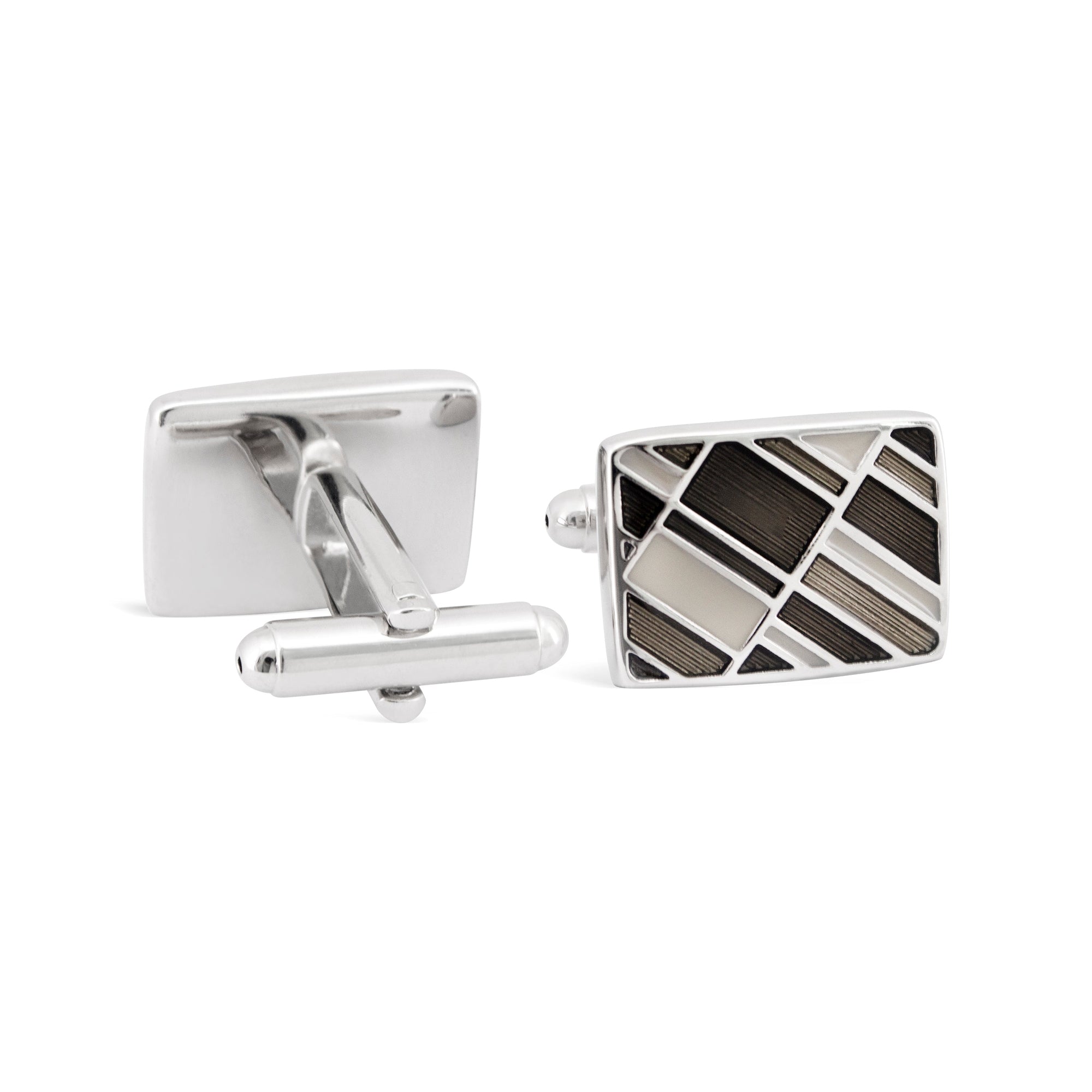 Silver with Brown Enamel Tile Designed Cufflink-Cufflinks.com.sg