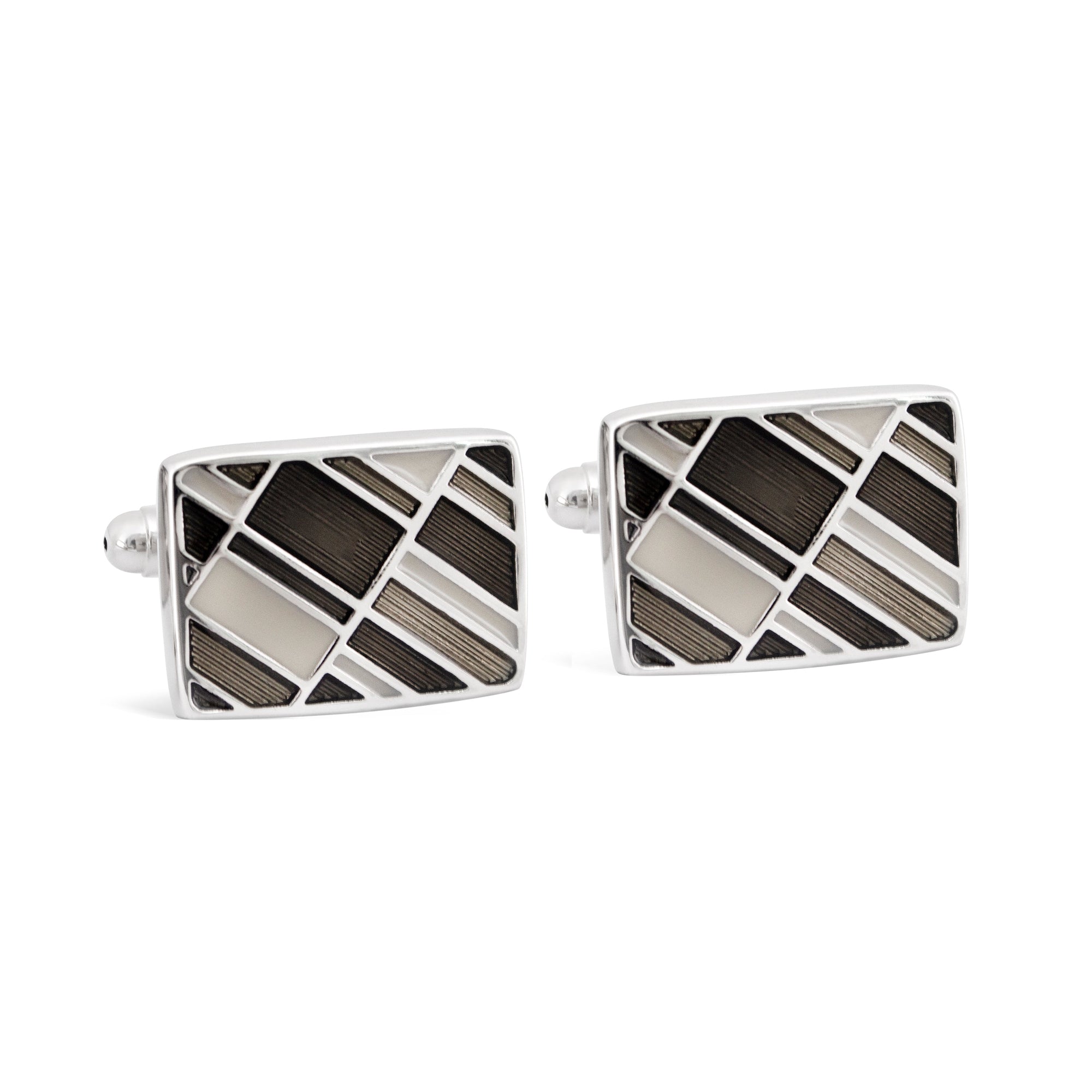 Silver with Brown Enamel Tile Designed Cufflink-Cufflinks.com.sg