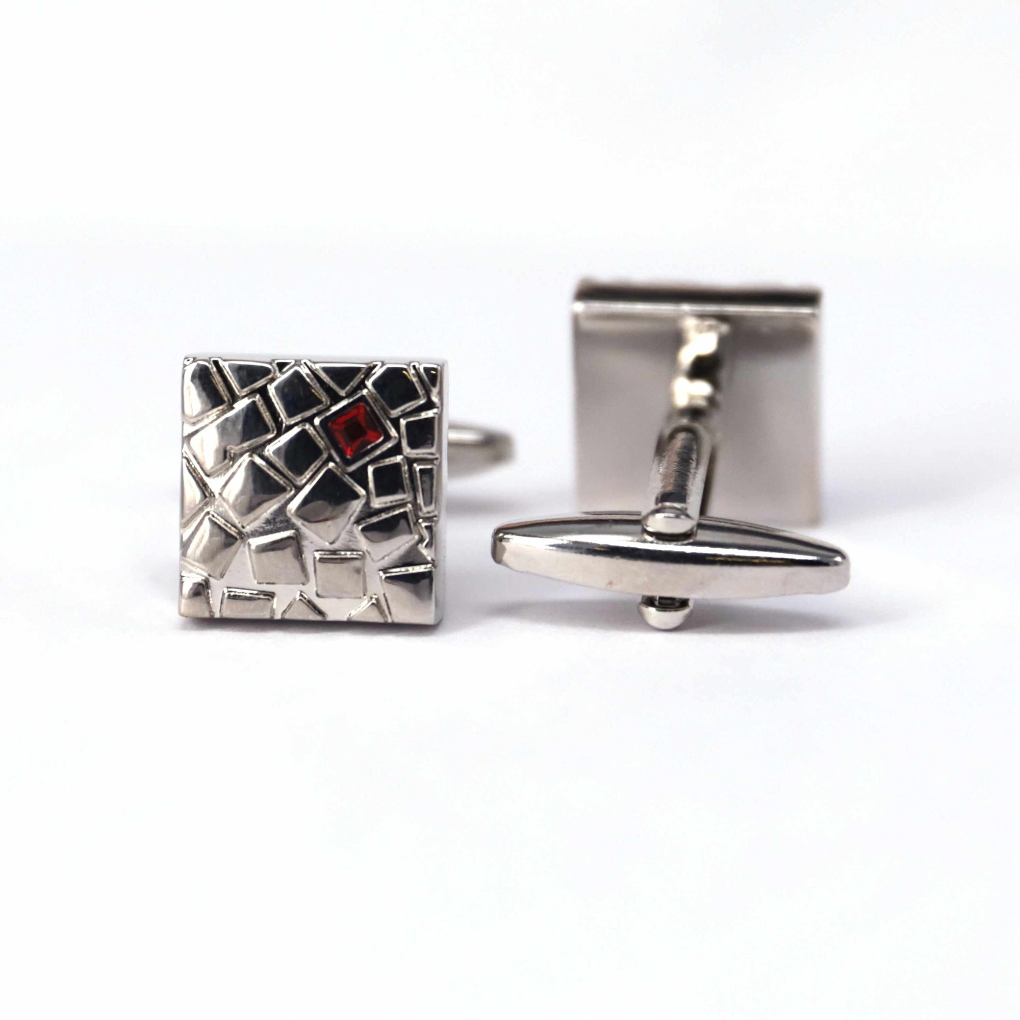 Silver with Red Crystal Cufflinks-Cufflinks.com.sg