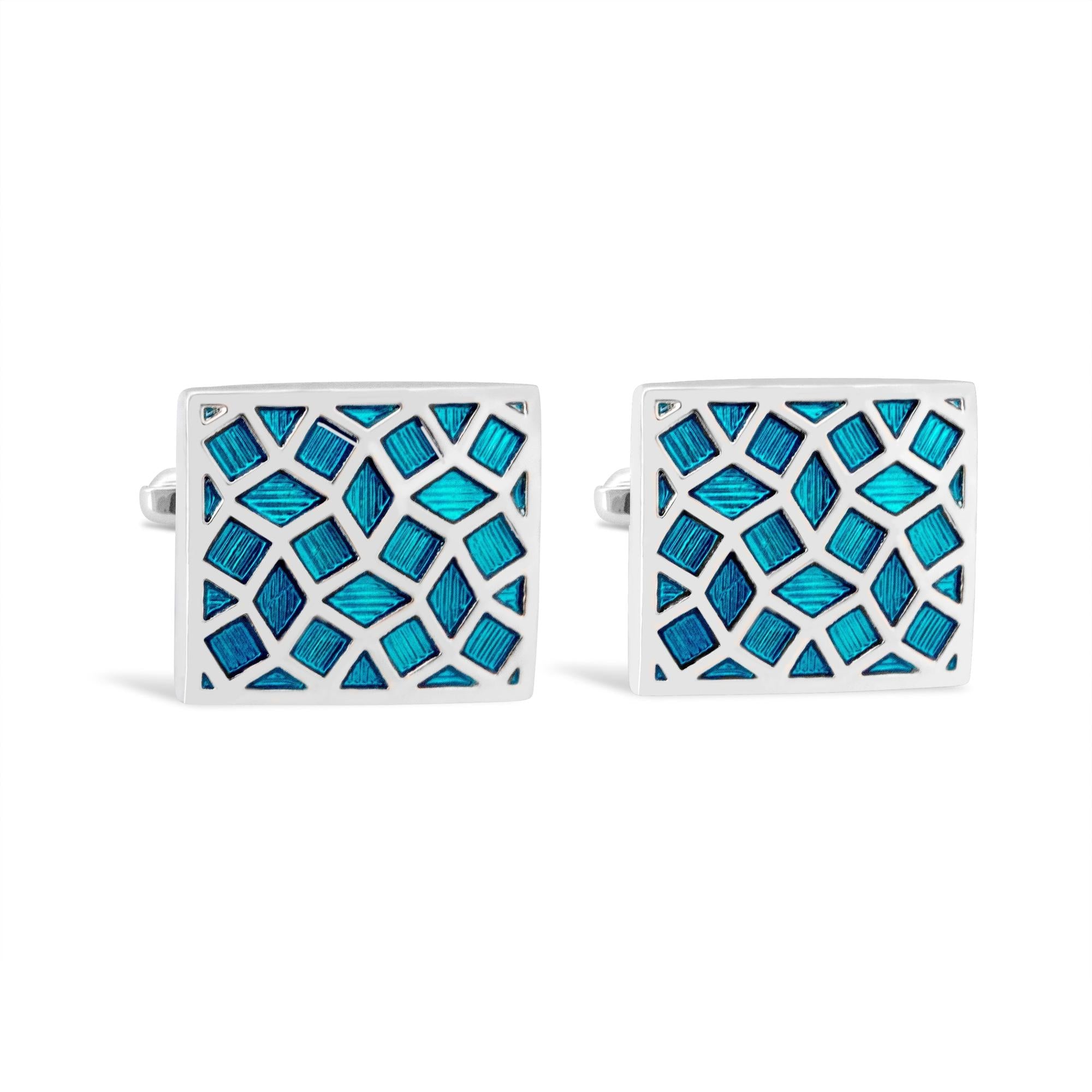 Silver with Turquoise Enamel Crack Design Cufflinks A1-Cufflinks.com.sg