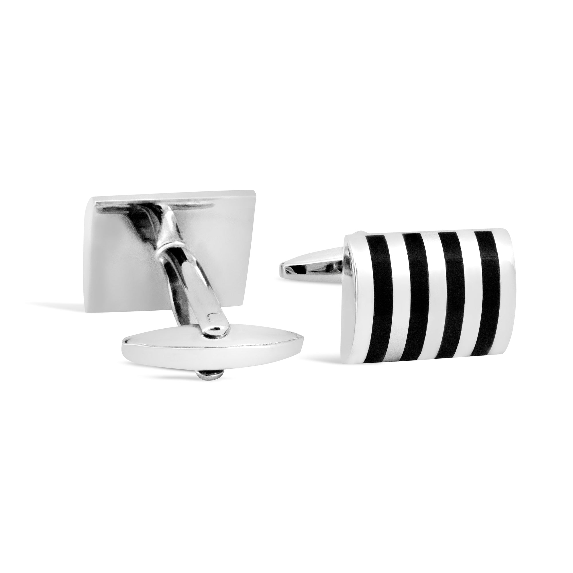 Simple Rectangle Cufflinks with Black Stripes-Cufflinks.com.sg