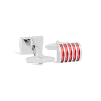 Simple Rectangle Cufflinks with Red Enamel Stripes M-Cufflinks.com.sg