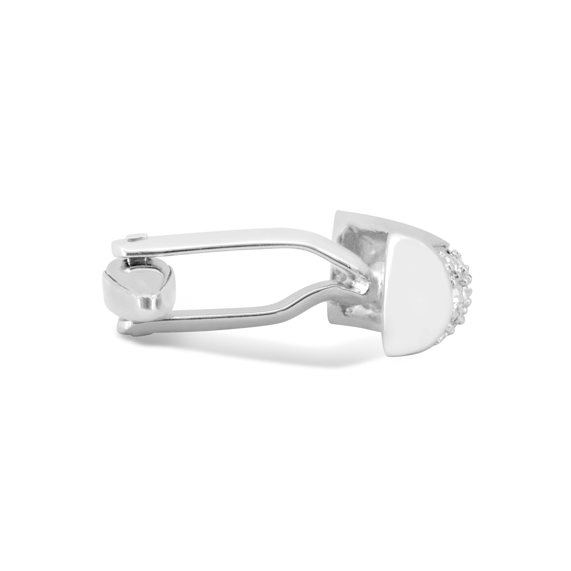 Simple Rectangle Curved Cufflinks with Clear Crystals-Cufflinks.com.sg