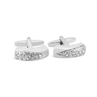 Simple Rectangle Curved Cufflinks with Clear Crystals-Cufflinks.com.sg