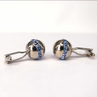 Sphere Silver Cufflinks with Blue Crystals-Cufflinks.com.sg