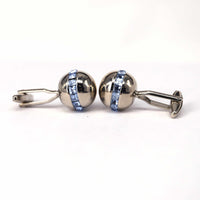 Sphere Silver Cufflinks with Blue Crystals-Cufflinks.com.sg