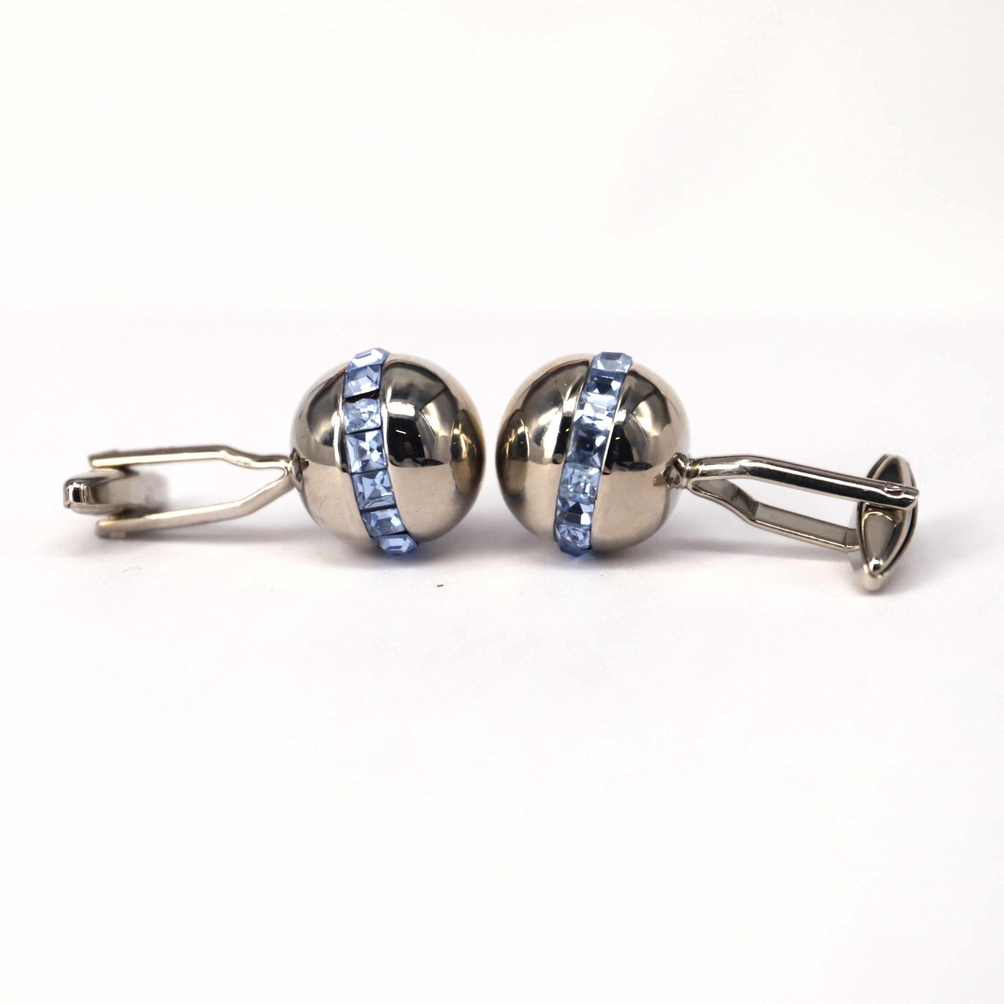 Sphere Silver Cufflinks with Blue Crystals-Cufflinks.com.sg