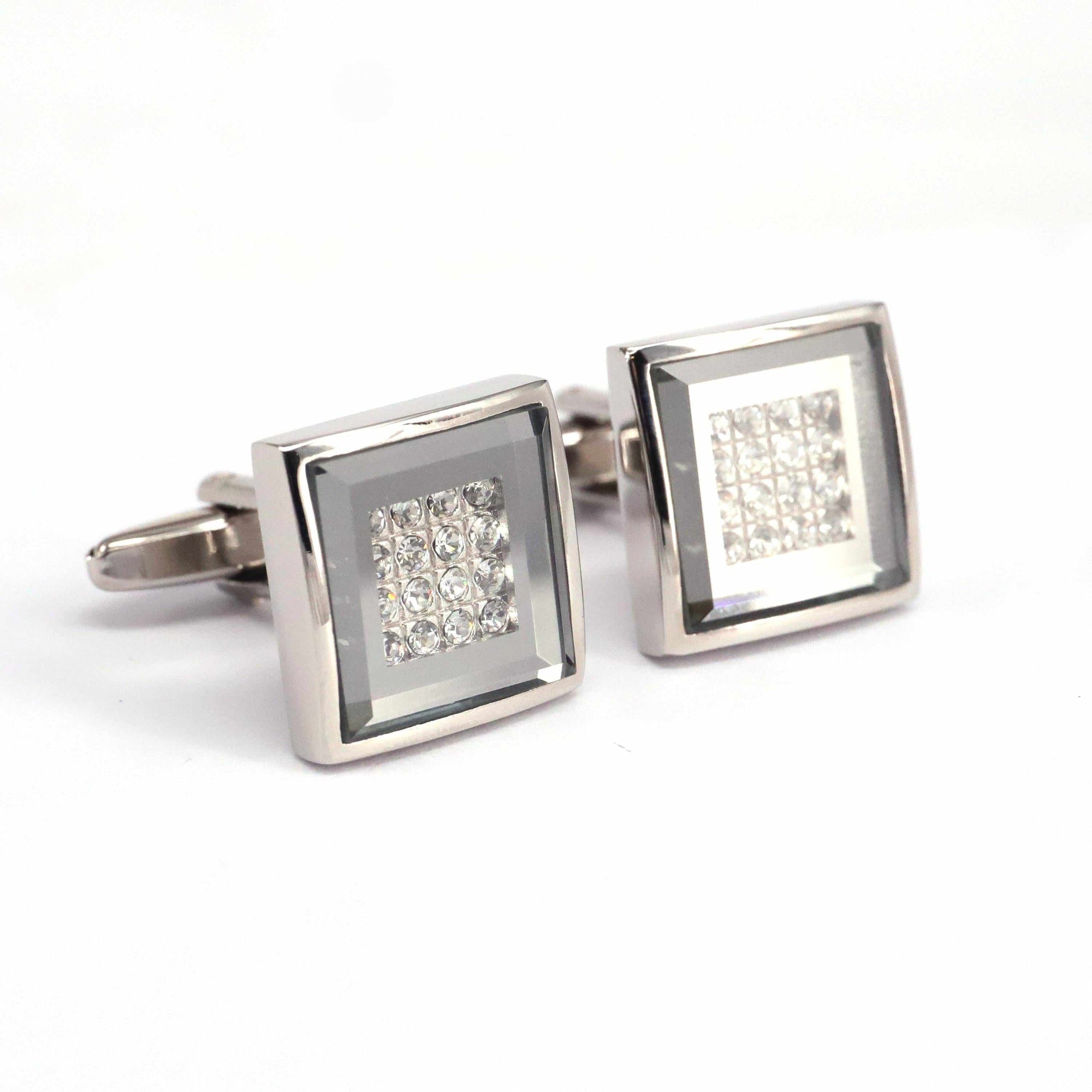 Square Cufflinks with Crystal Details-Cufflinks.com.sg