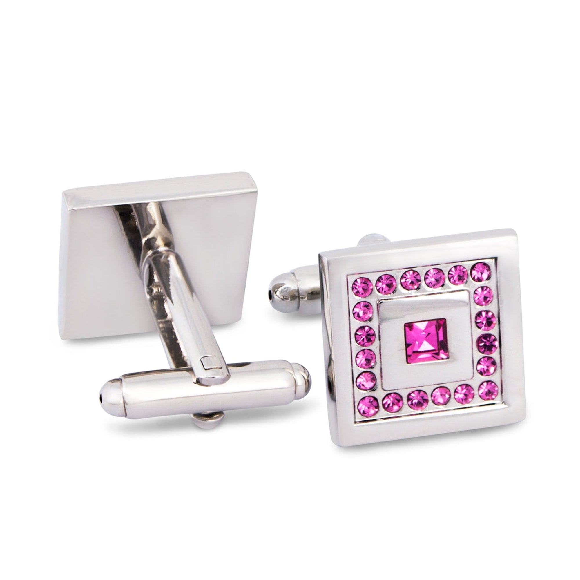 Square Pink Crystals Cufflinks M-Cufflinks.com.sg